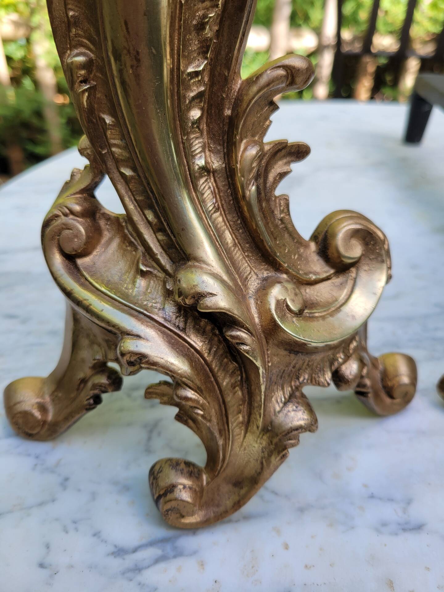 Pair of gilded bronze andirons Louis XV