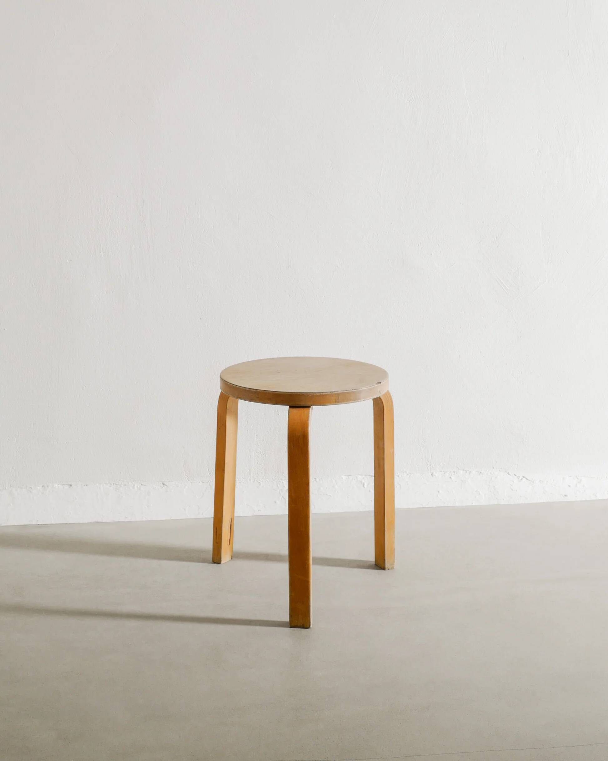 Vintage Original Mid Century Wooden "Stool 60" by Alvar Aalto, 1940s