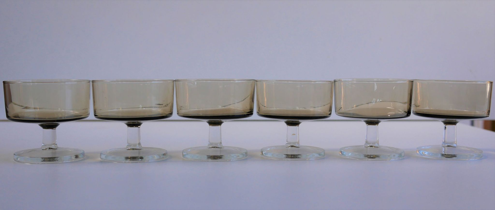 Set of 6 glasses vintage smoked glass model "Sweden" by Luminarc