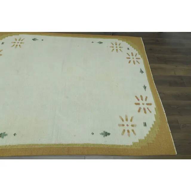 1970s Vintage Turkish Oushak Handmade Wool Cotton Beige Area Rug 172x225
