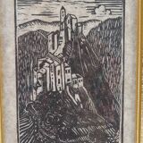 Lithograph print signed Herte landscape view 90/250