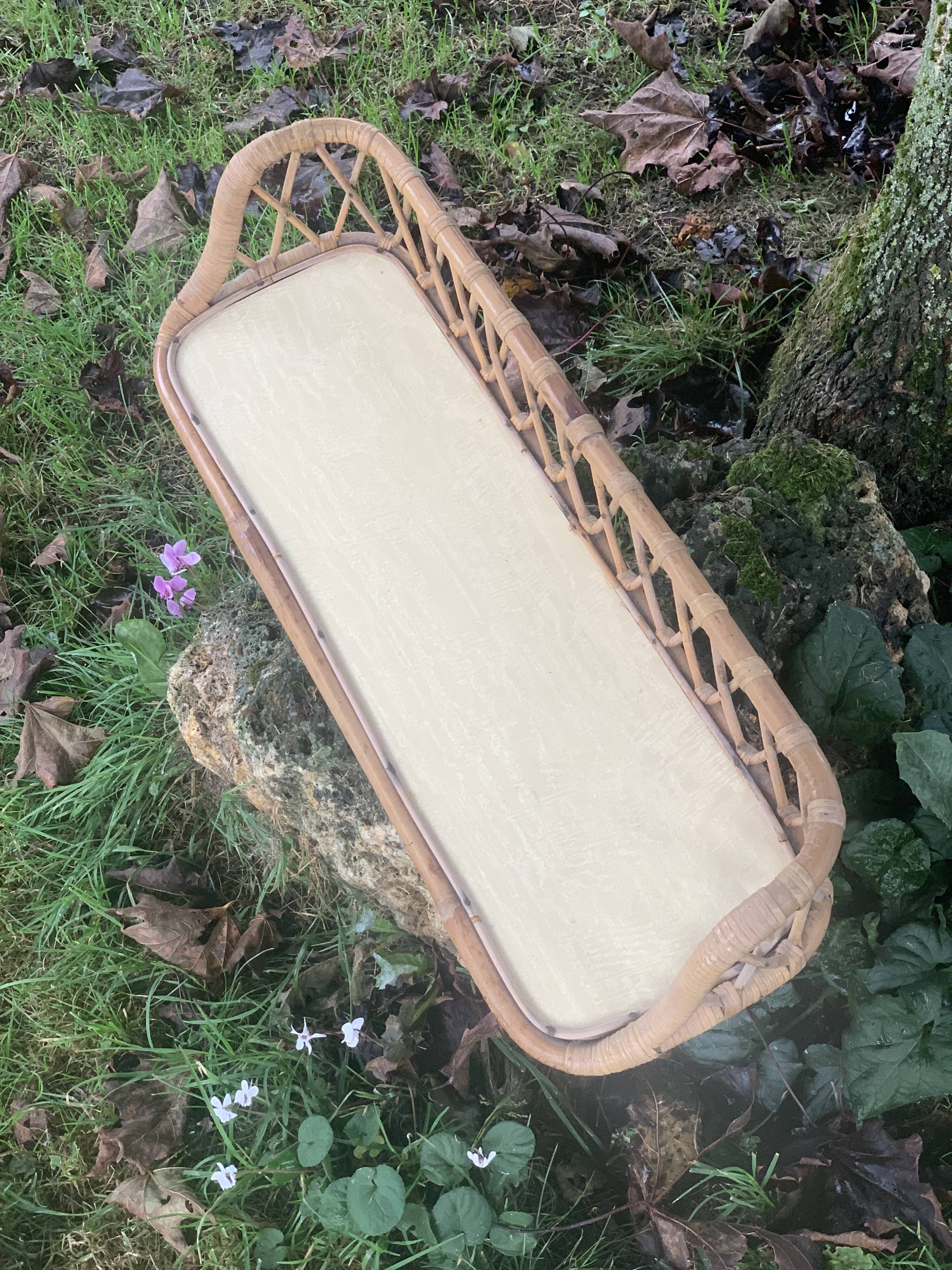 Antique rattan wall shelf