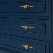 Restored vintage chest of drawers in navy blue, Louis XVI style.