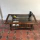 Table basse rotin et lien de cuir vintage 1970