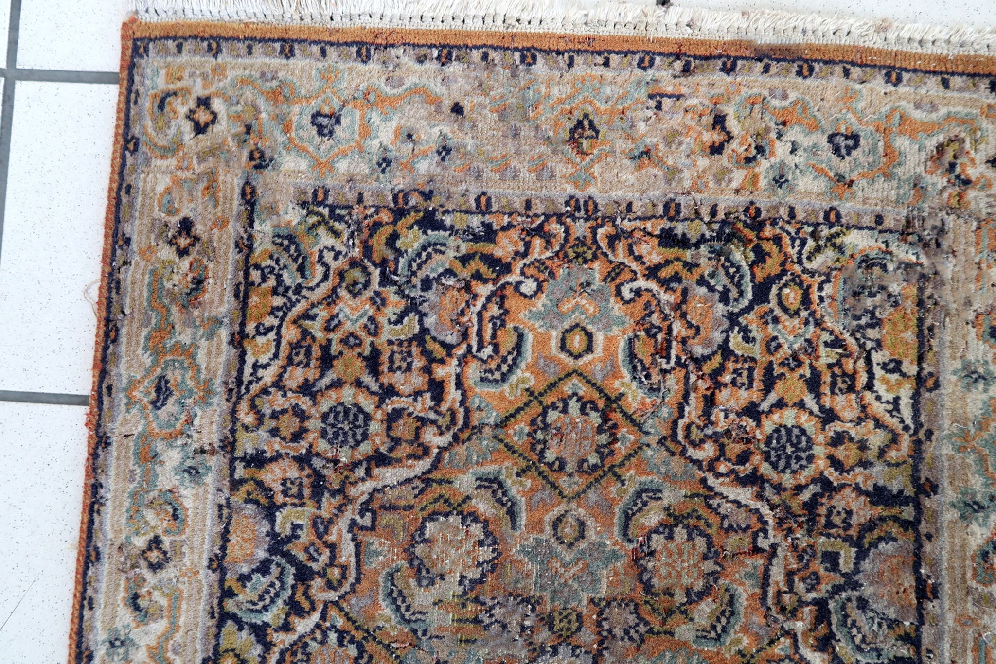 Vintage indian carpet tabriiz handmade 60cm x 177cm 1970s