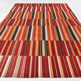 Red & Green Striped Pattern Turkish Kilim Rug, 270x383Cm