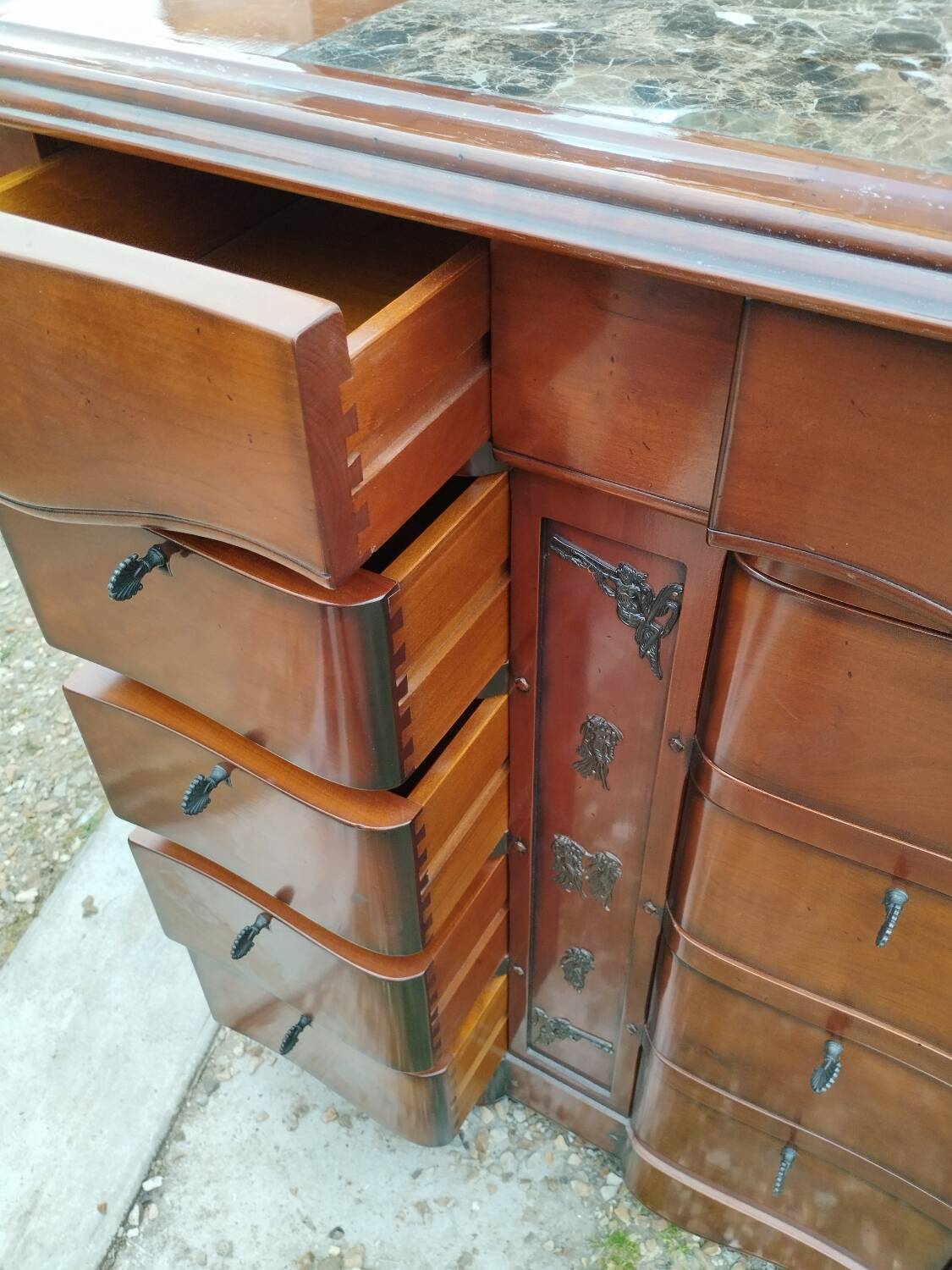 Antique weekly chest of drawers, Louis XVI style marble top