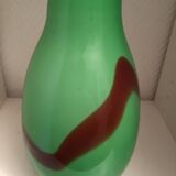 Very thick green glass vase with brown accents, very heavy, perfect condition.