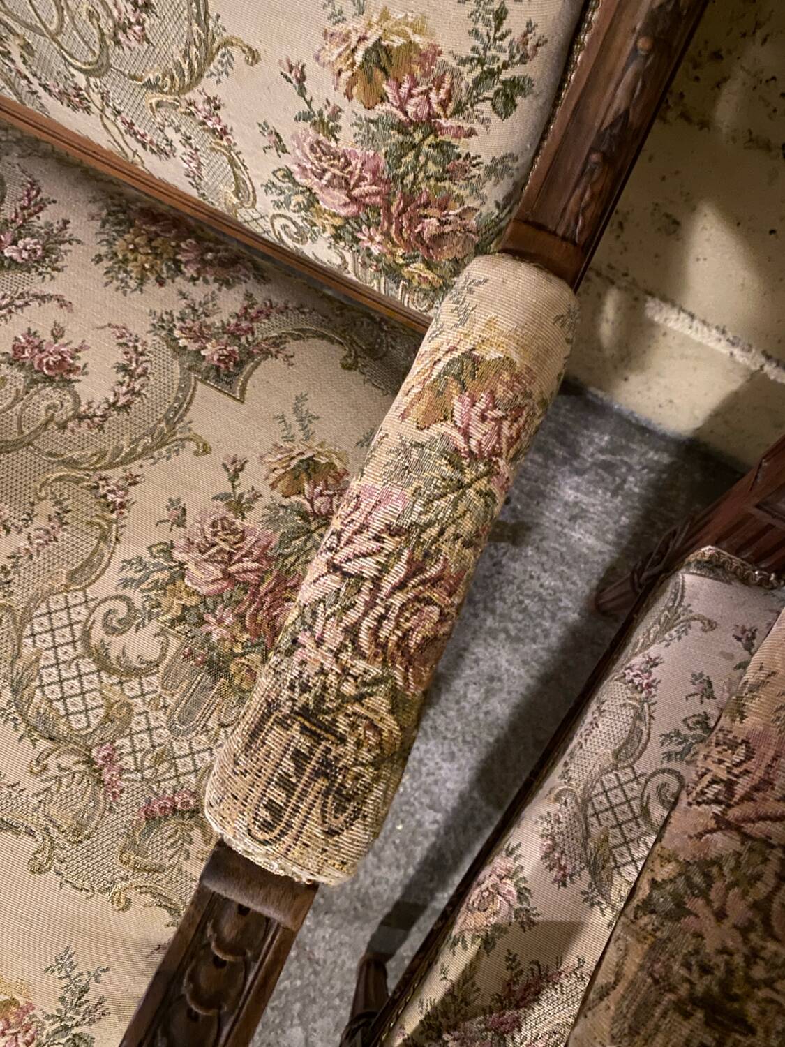 Pair of antique carved wooden armchairs