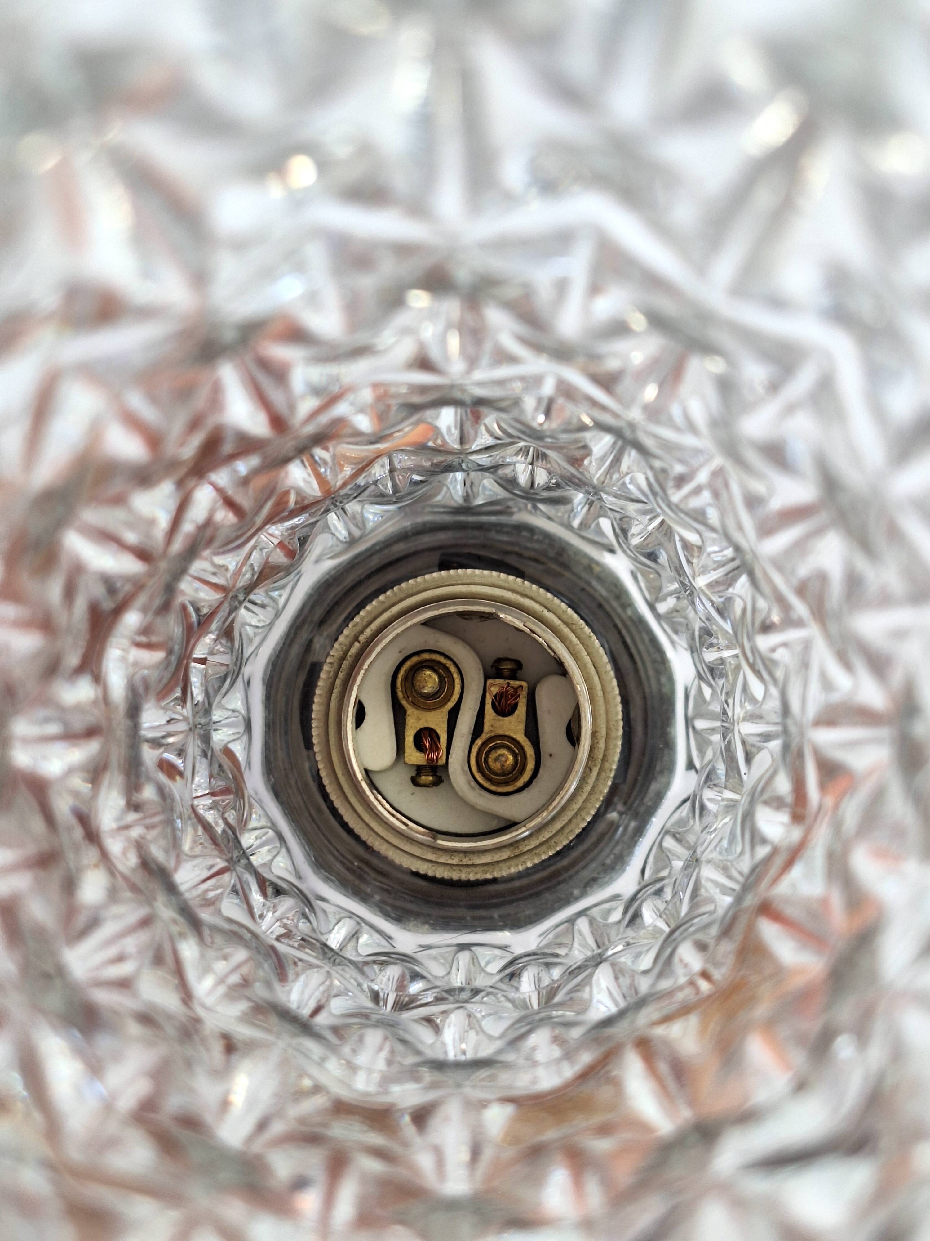 Pair of vintage space age chrome and molded glass wall lights, bedside night light