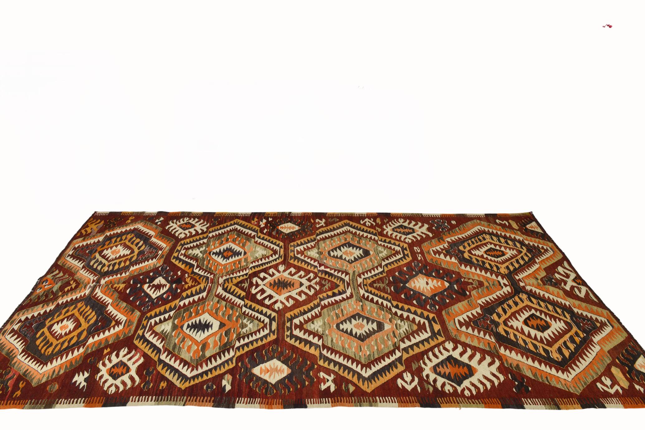 5x9 Dark Red & Cream Turkish Antique Kilim Rug, 150x271Cm