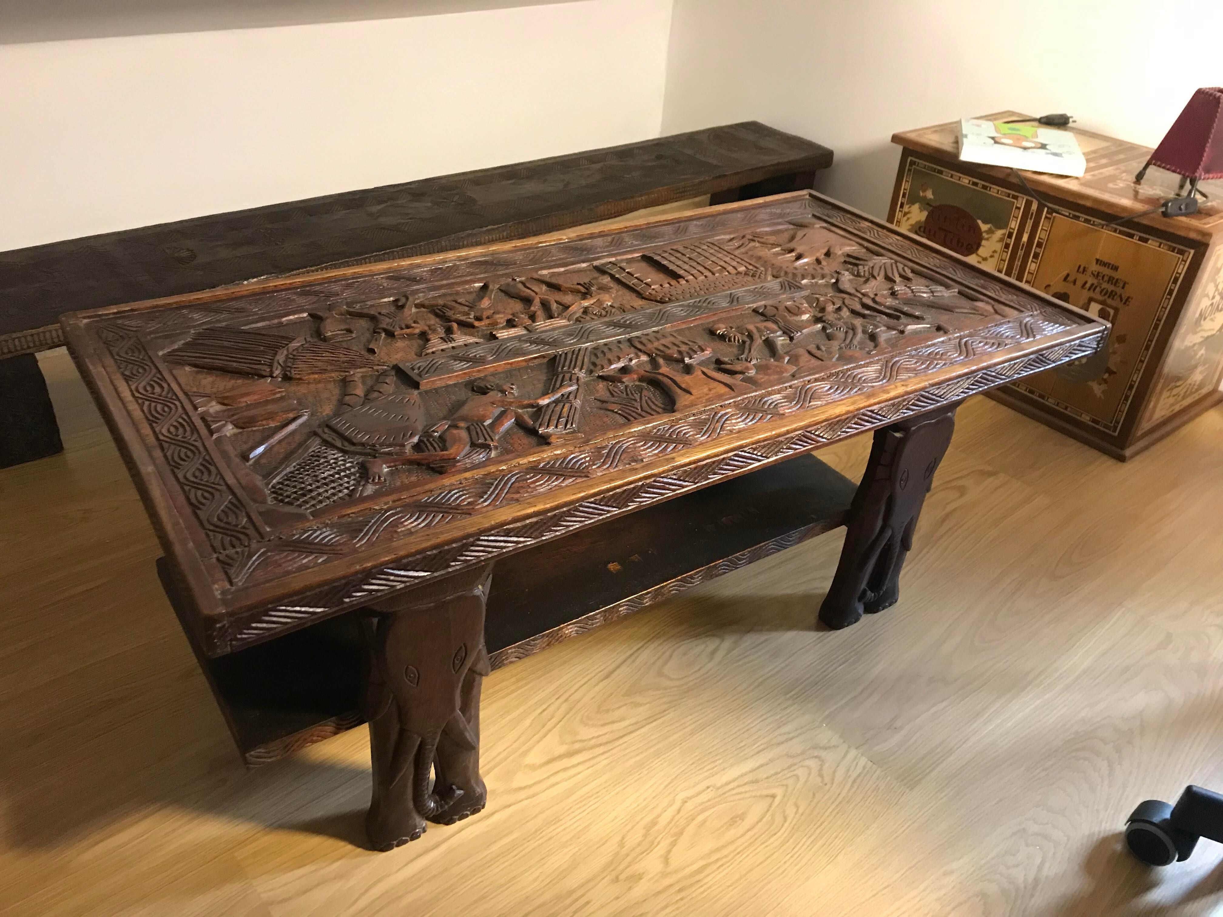 Carved Senegalese coffee table