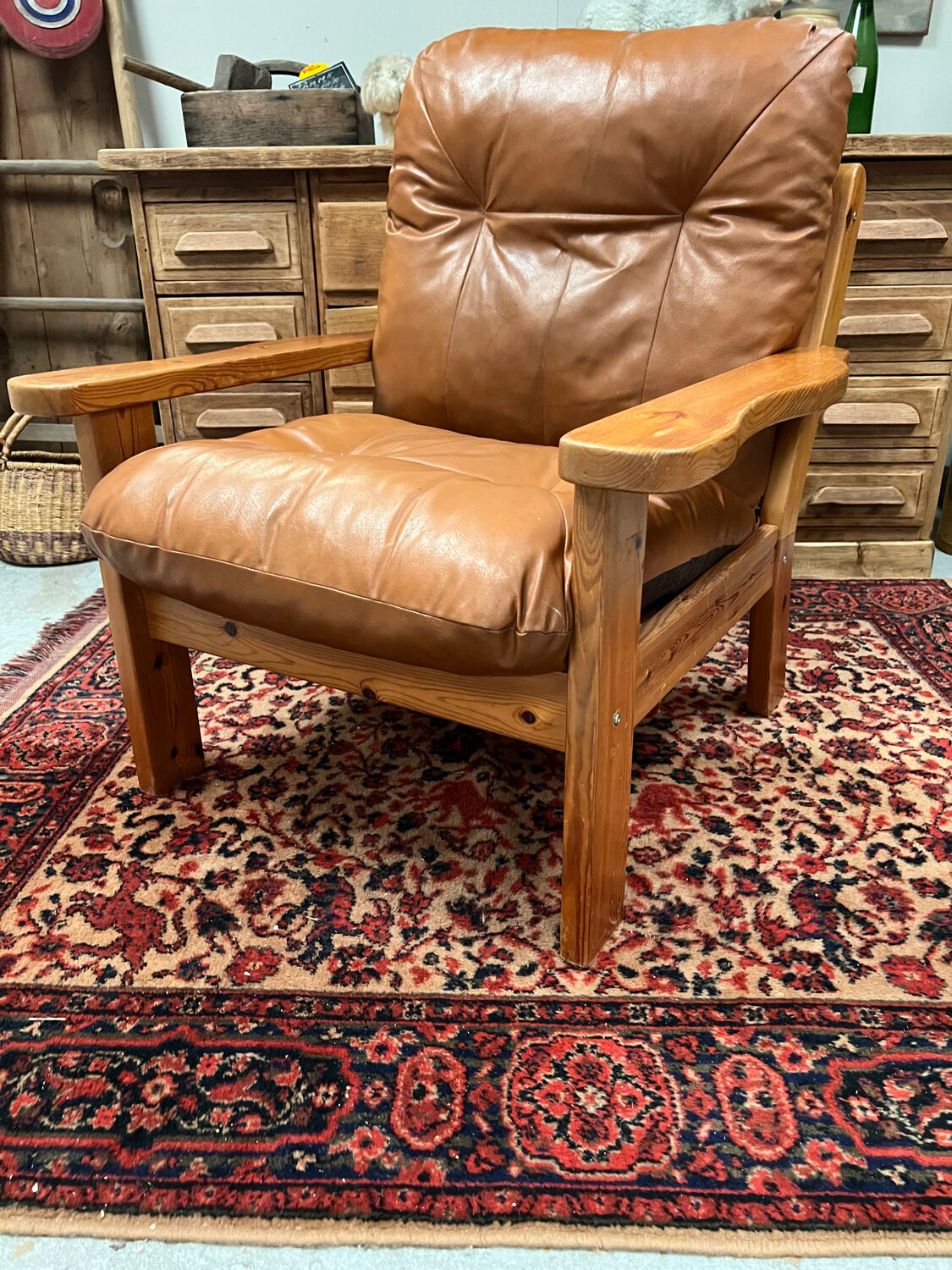 Pine armchair from the 1970s chalet