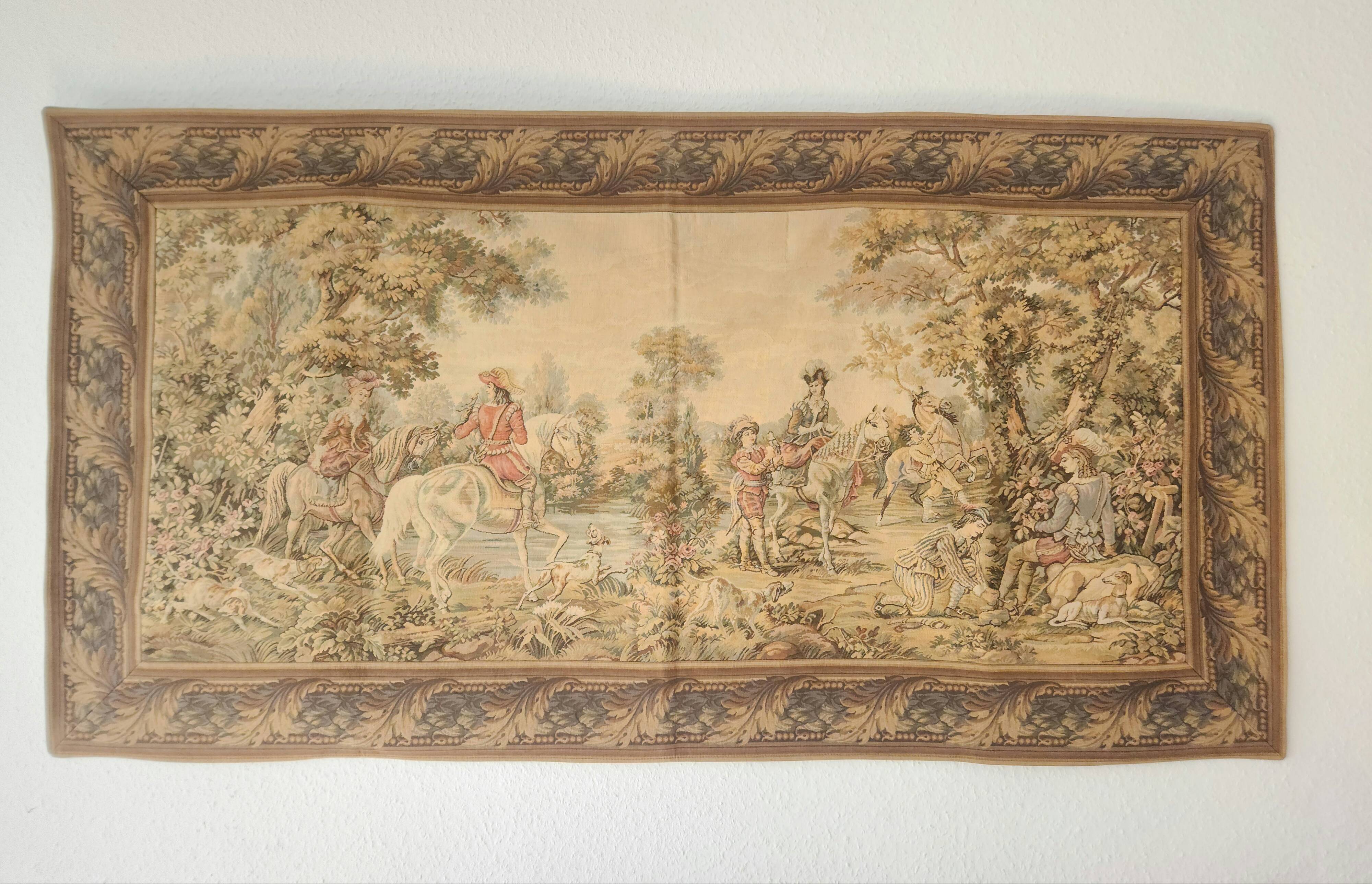 Tapestry Gobelin Hunting Landscape Rococo Jacquard Aubusson Style