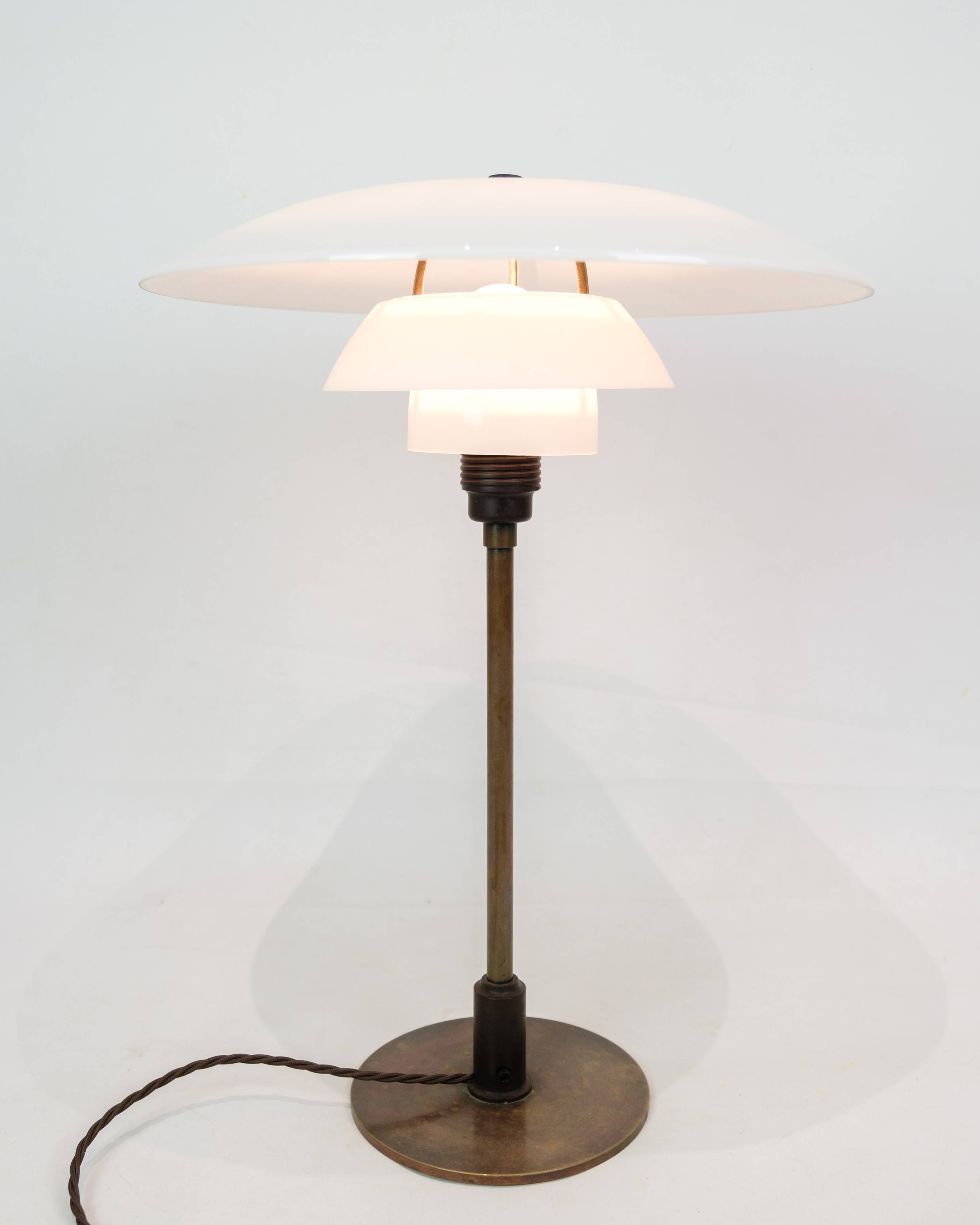 Table Lamp PH 4/2½ Made With White Opal Glass & Burnished Brass By Poul Henningsen From 1930s