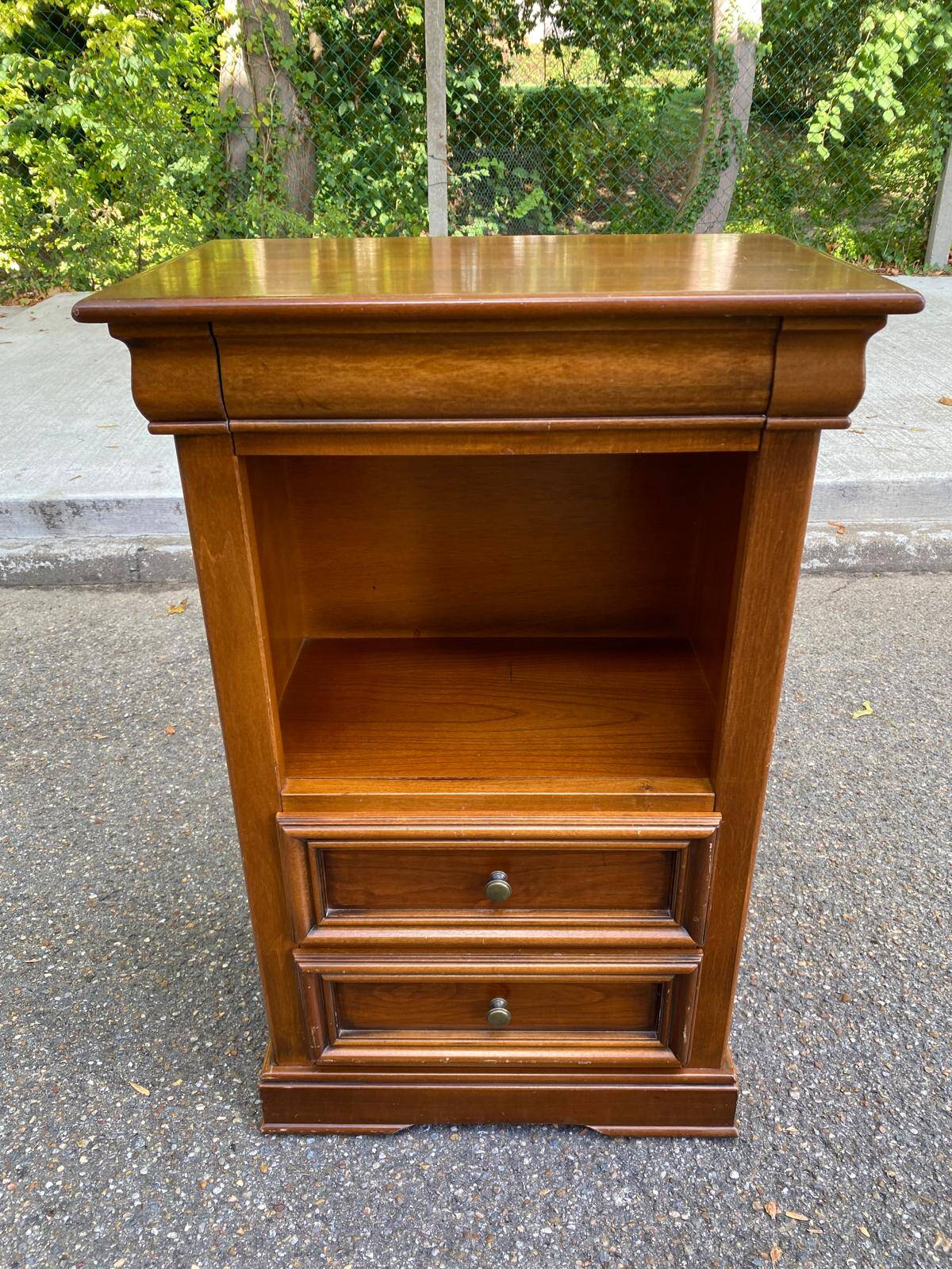 High bedside table, wooden accent table in Louis Philippe style.