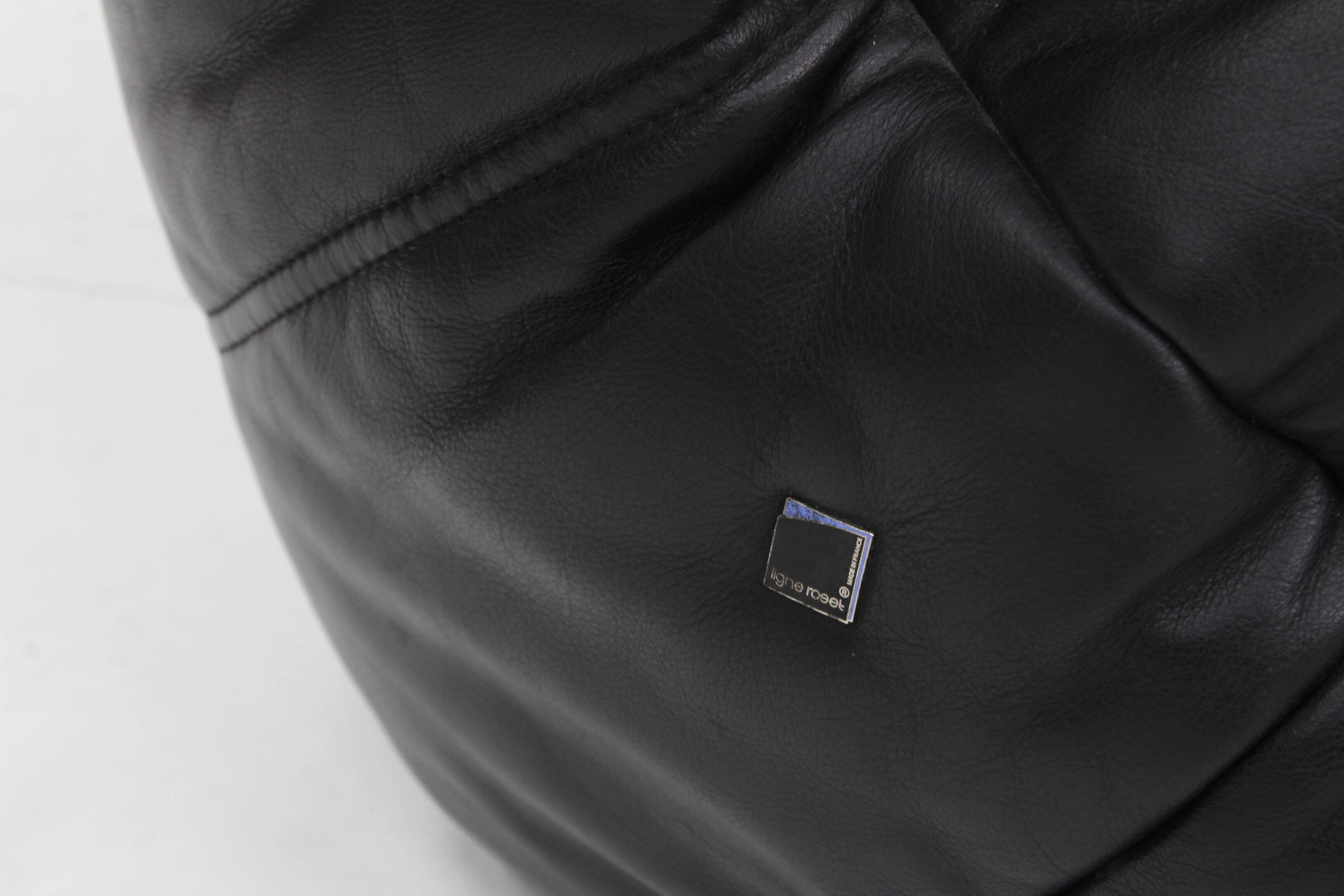 Vintage Togo Ligne Roset 2 seater sofa black leather by Michel Ducaroy 1990s