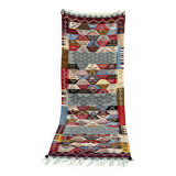Contemporary Kilim hallway runner: abstract Berber flatweave, wool