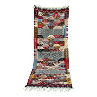 Contemporary Kilim hallway runner: abstract Berber flatweave, wool