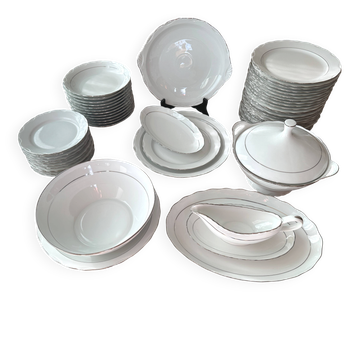 White and silver table service, Limoges porcelain, 56 pieces - in good condition.