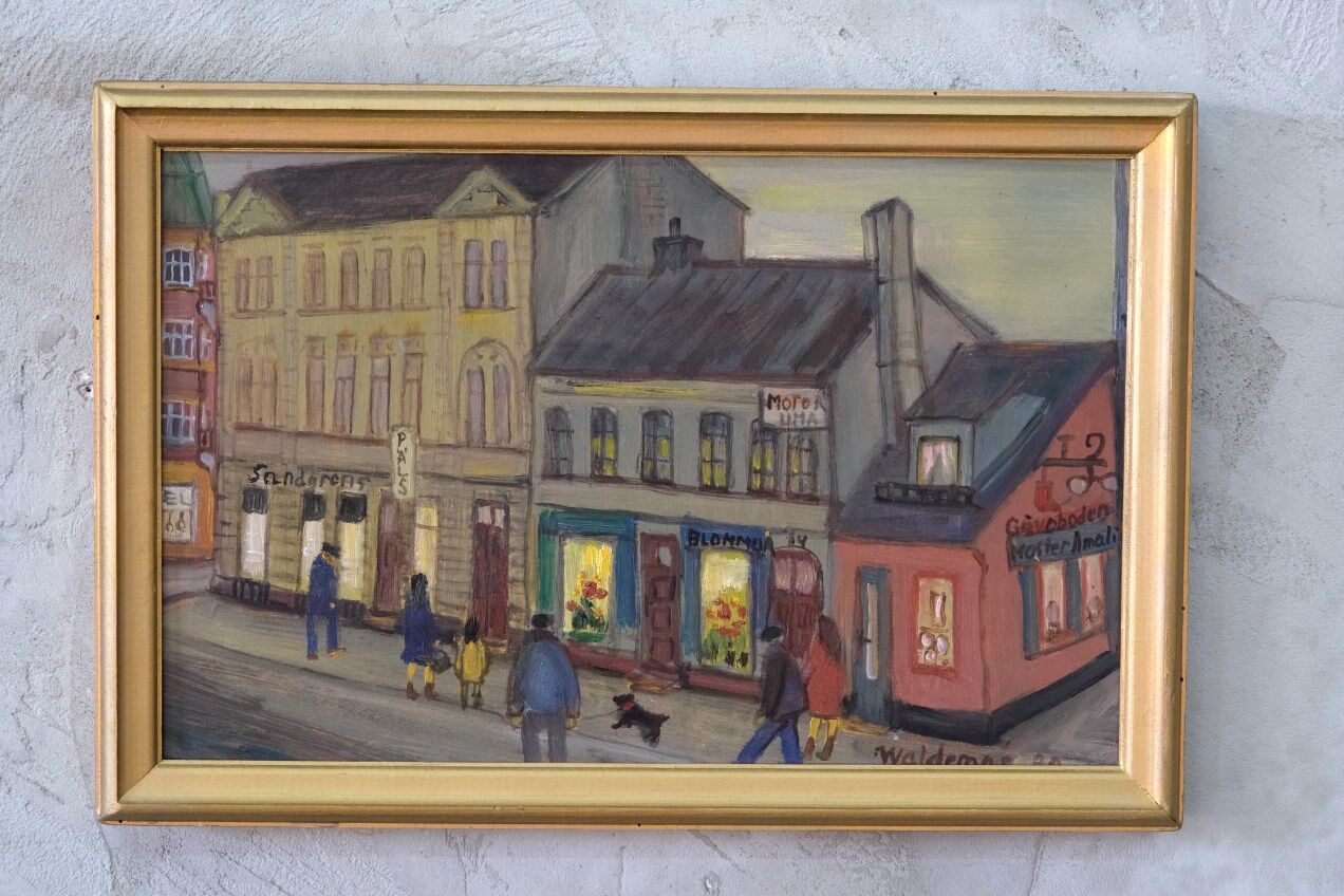 Peinture à l’huile moderne suédoise, Åke Waldemar Larsson, huile sur panneau, 1980
