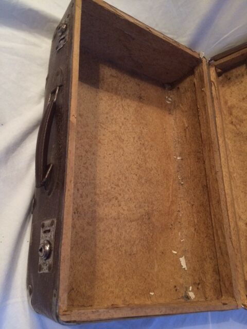 Small suitcase vintage wood and cardboard