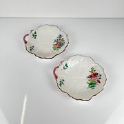 Set of 2 leaf-shaped bowls, Réverbère model by KG Lunéville, tulip and rose pattern.