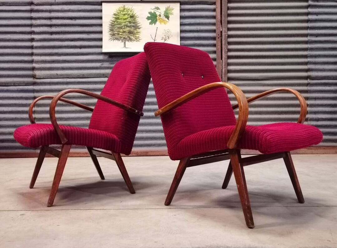 Pair of model 6951 corduroy armchairs by Jaroslav Smidek for Ton 1960