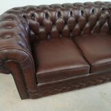 Brown leather chesterfield sofa two places
