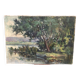 Huile sur toile d'un bord d'étang
