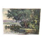 Oil on canvas of a pond edge