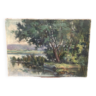 Oil on canvas of a pond edge