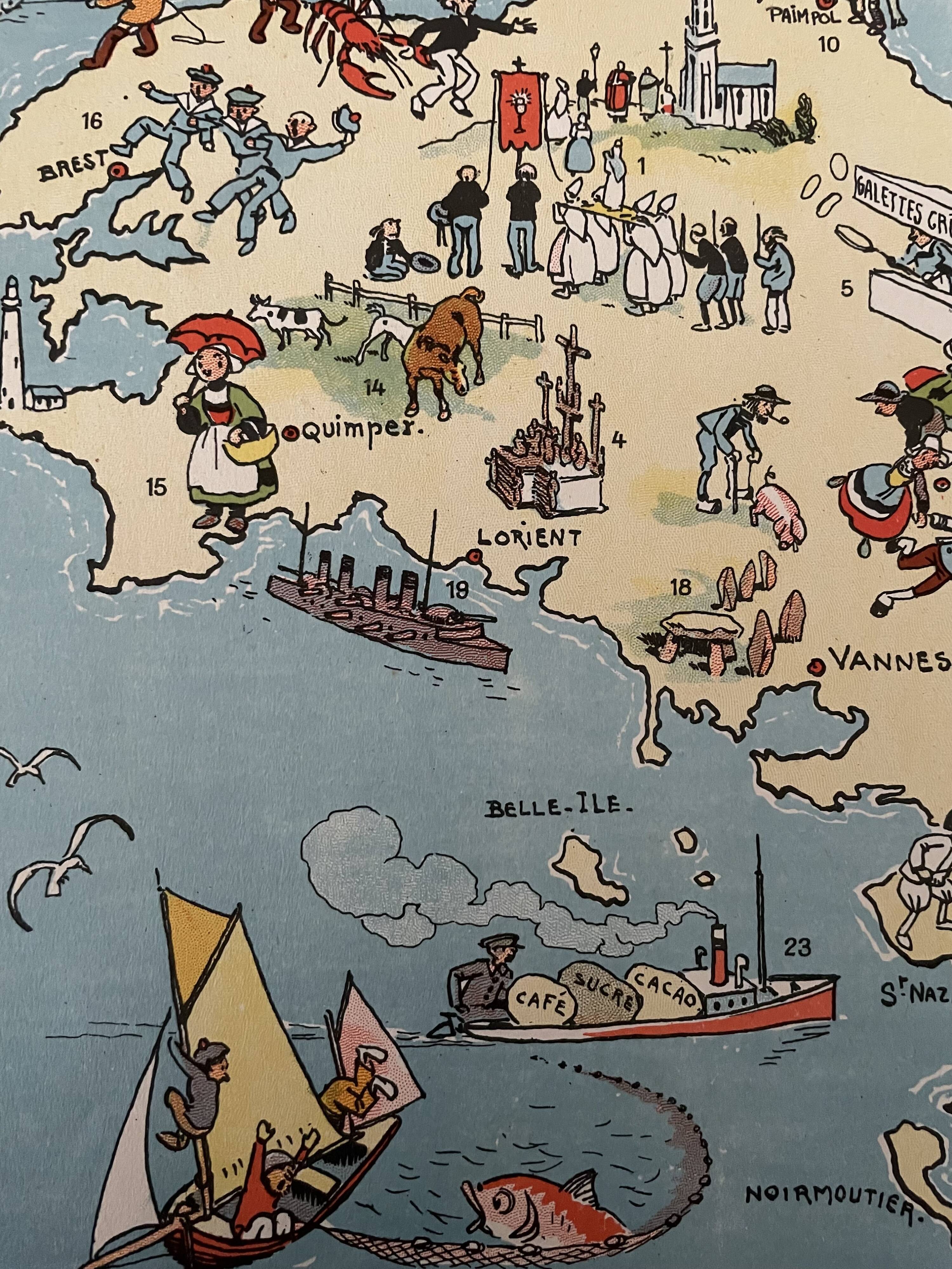 Old illustrated map of Brittany - JP Pinchon