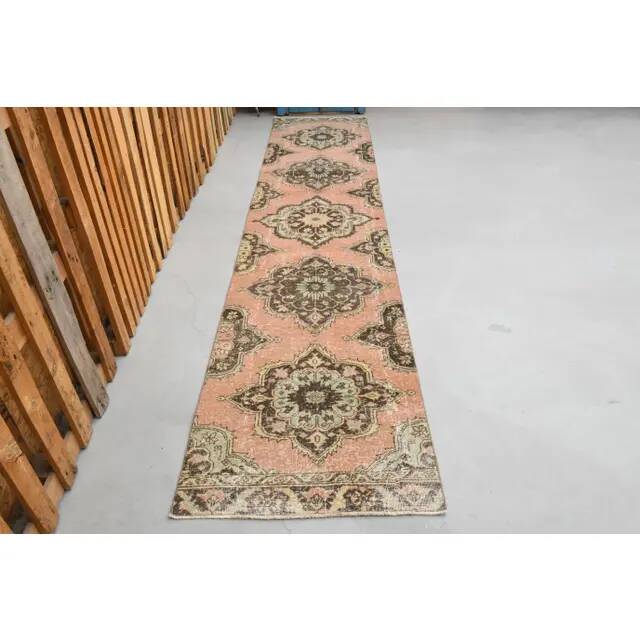 1970s Vintage Turkish Hand-Knotted Wool & Cotton Orange Runner Rug 81x386