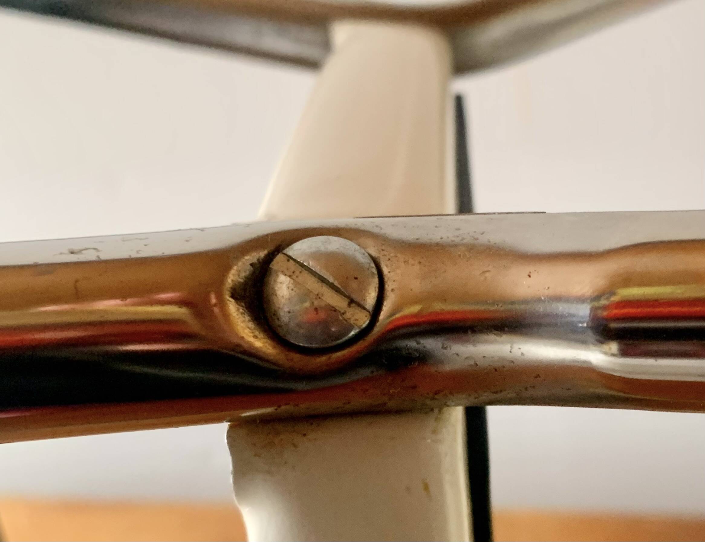 Vintage cosco step stool chair in chrome steel and white skai