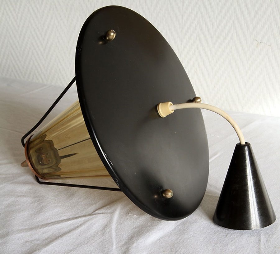 Scandivave amber glass metal and copper suspension lamp