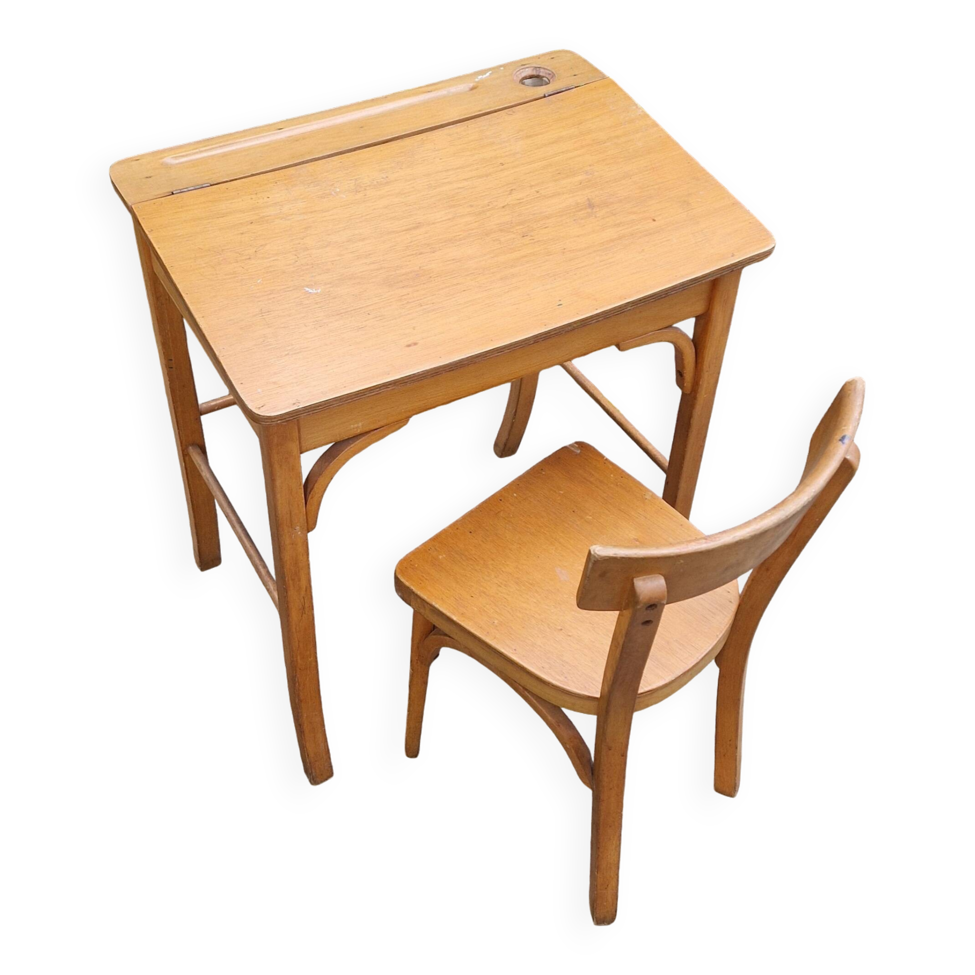 Baumann school desk and chair, retro 1930s