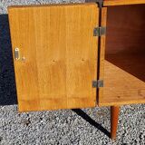 Vintage golden oak sideboard with conical legs from the 1950s