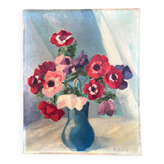 Painting - bouquet of poppies in its blue vase