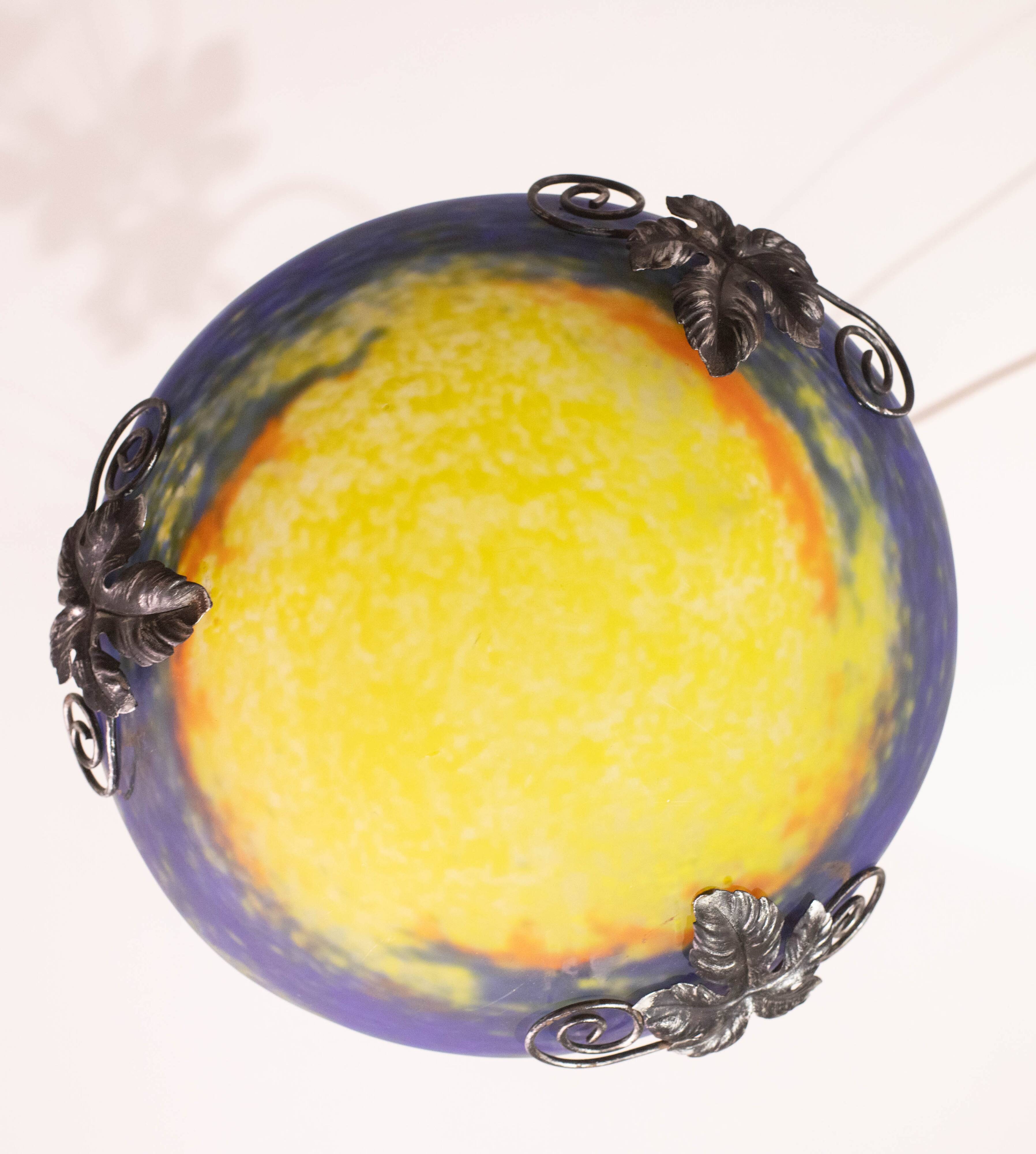 Art Deco yellow pendant light by G.V. de Croismare, Muller Frères, France, 1920s