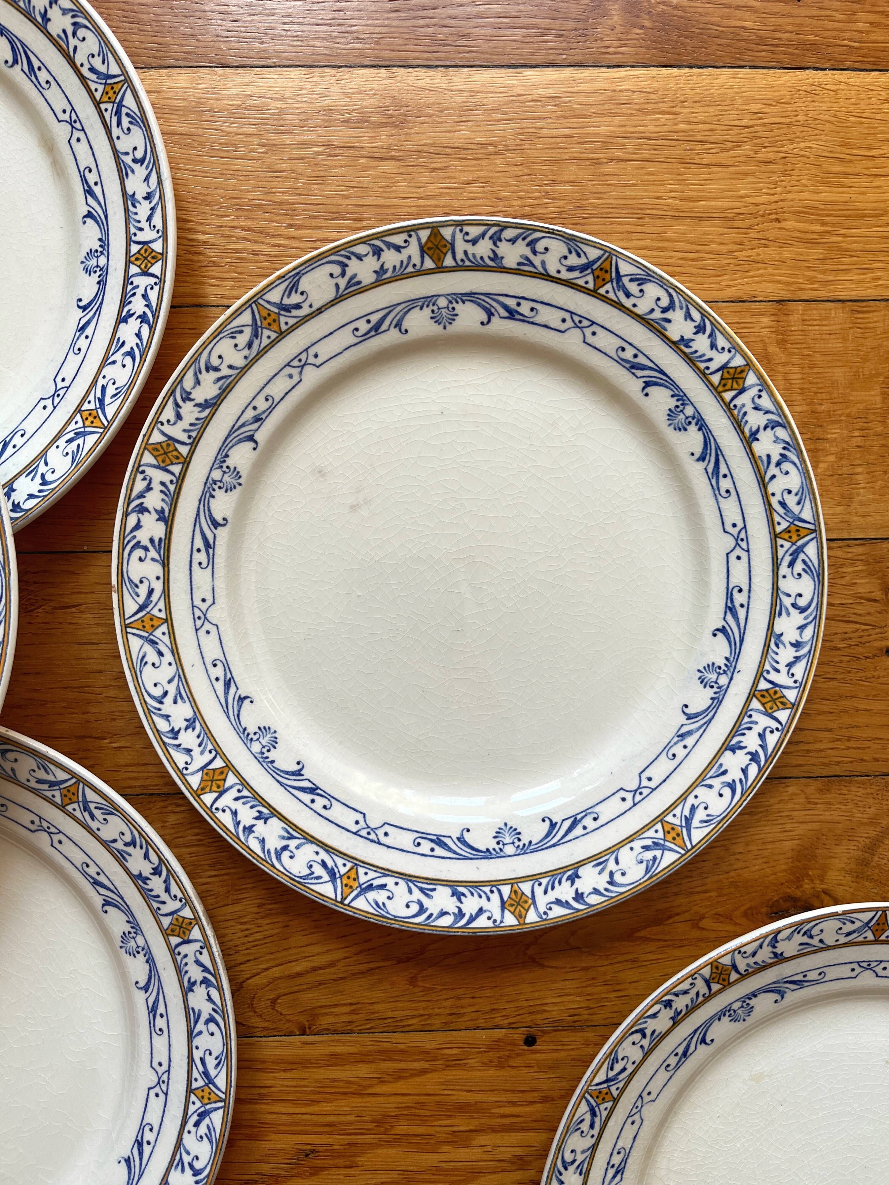 5 iron clay dessert plates Colbert, Creil and Montereau