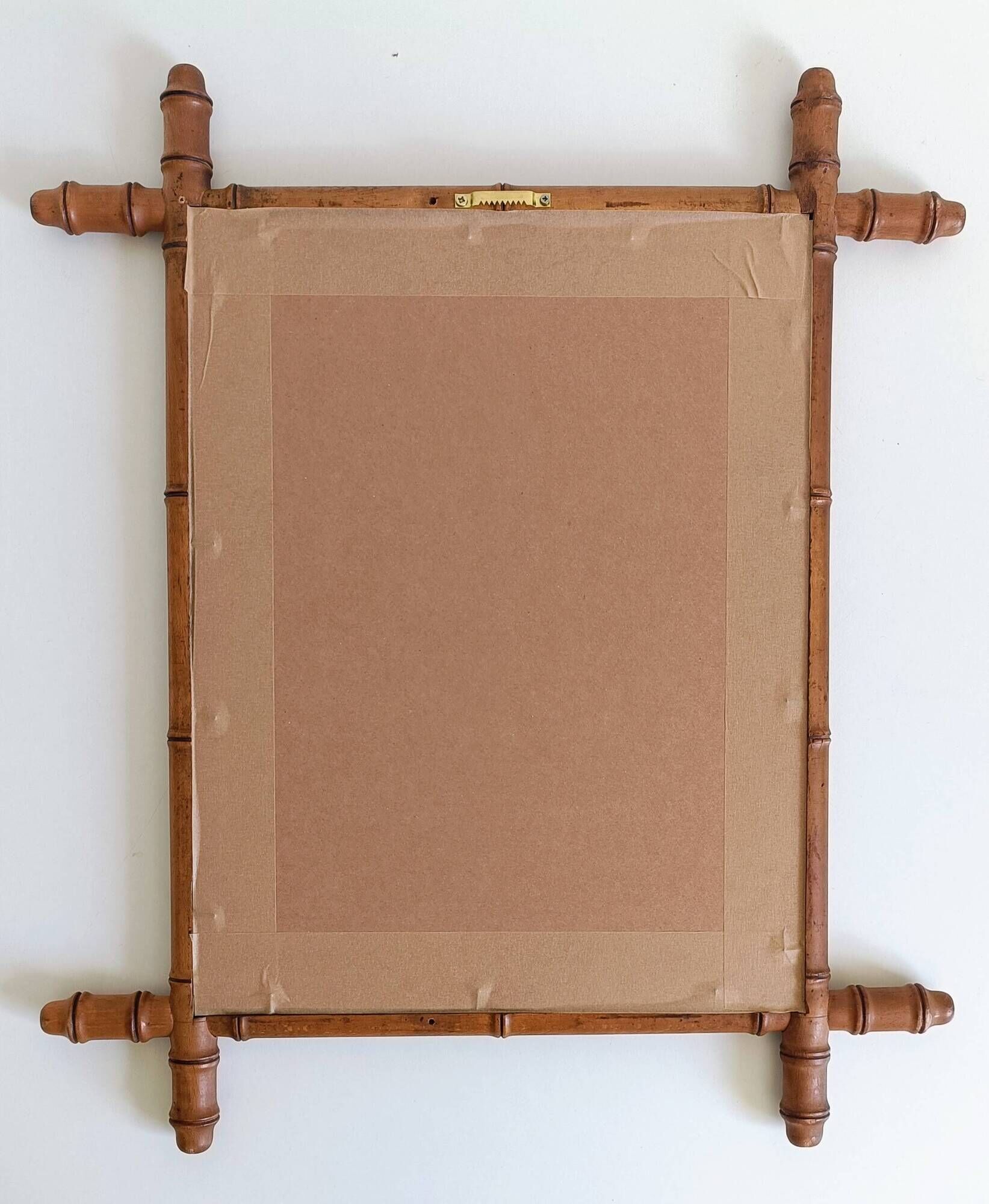 Art Nouveau Faux Bamboo Mirror, 65cm / 25.8", Handmade, Wood, C. 1900