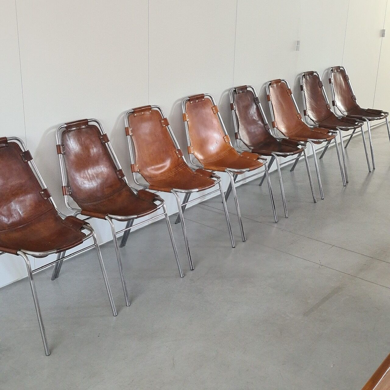 Set of eight mid-century leather dining chairs