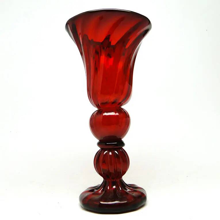 Vase, mid-century modern, red glass, designed by J. Słuczan-Orkusz, Poland, 1970s