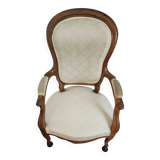Louis Philippe armchair in walnut wood with white shield upholstery