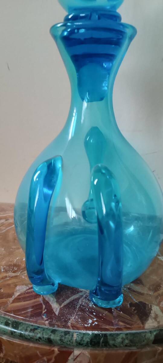 Vintage glass carafe from the 1960s, Empoli glassware, in the shape of a cat.