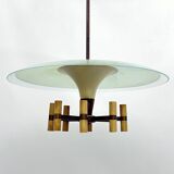 Curved glass disk chandelier. Italy 1950s