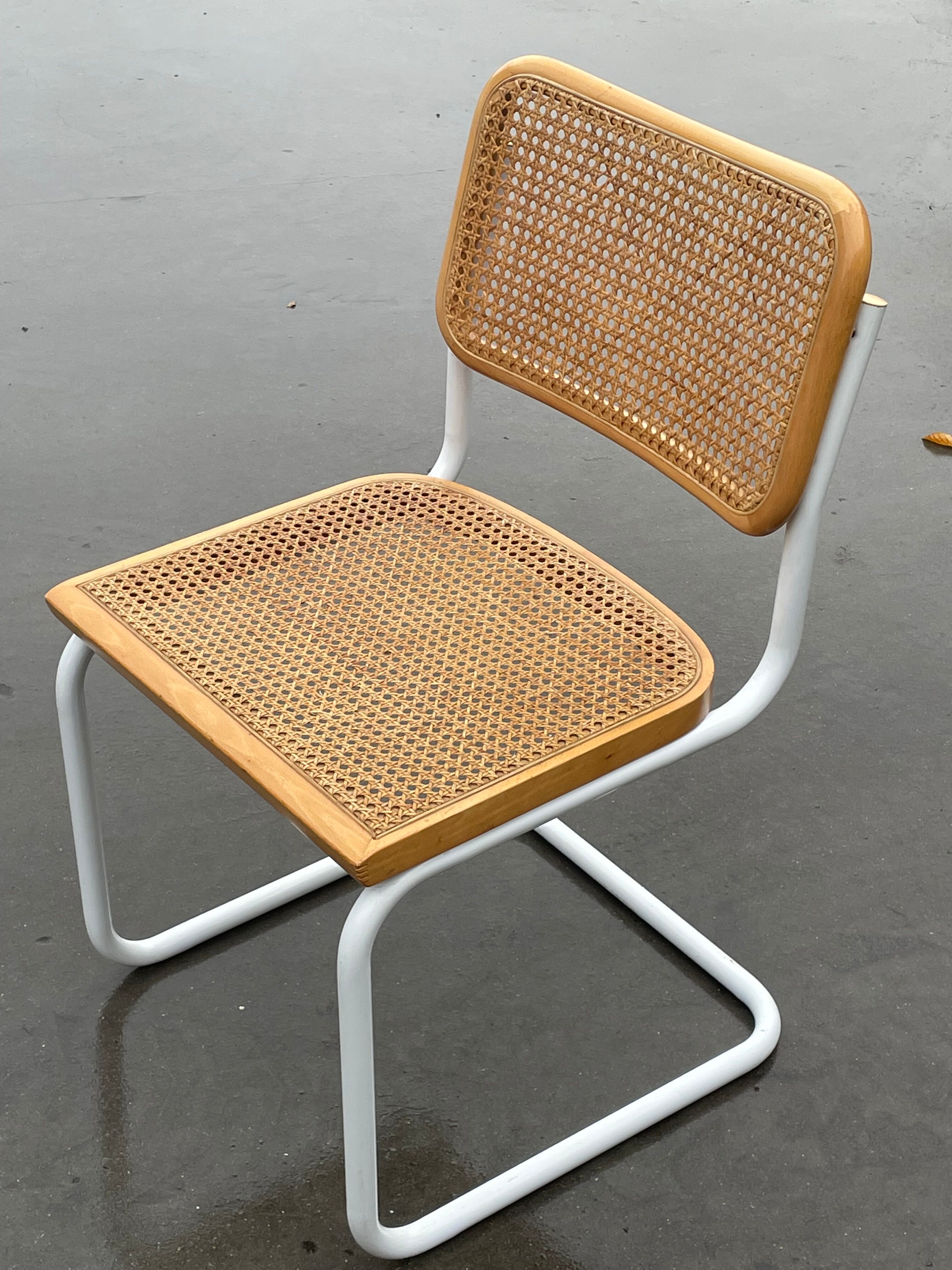 Cesca chair b32 model in white and wood by Marcel Breuer