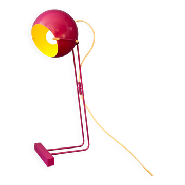 Vintage playful purple and pink desk lamp with a ball shade.
