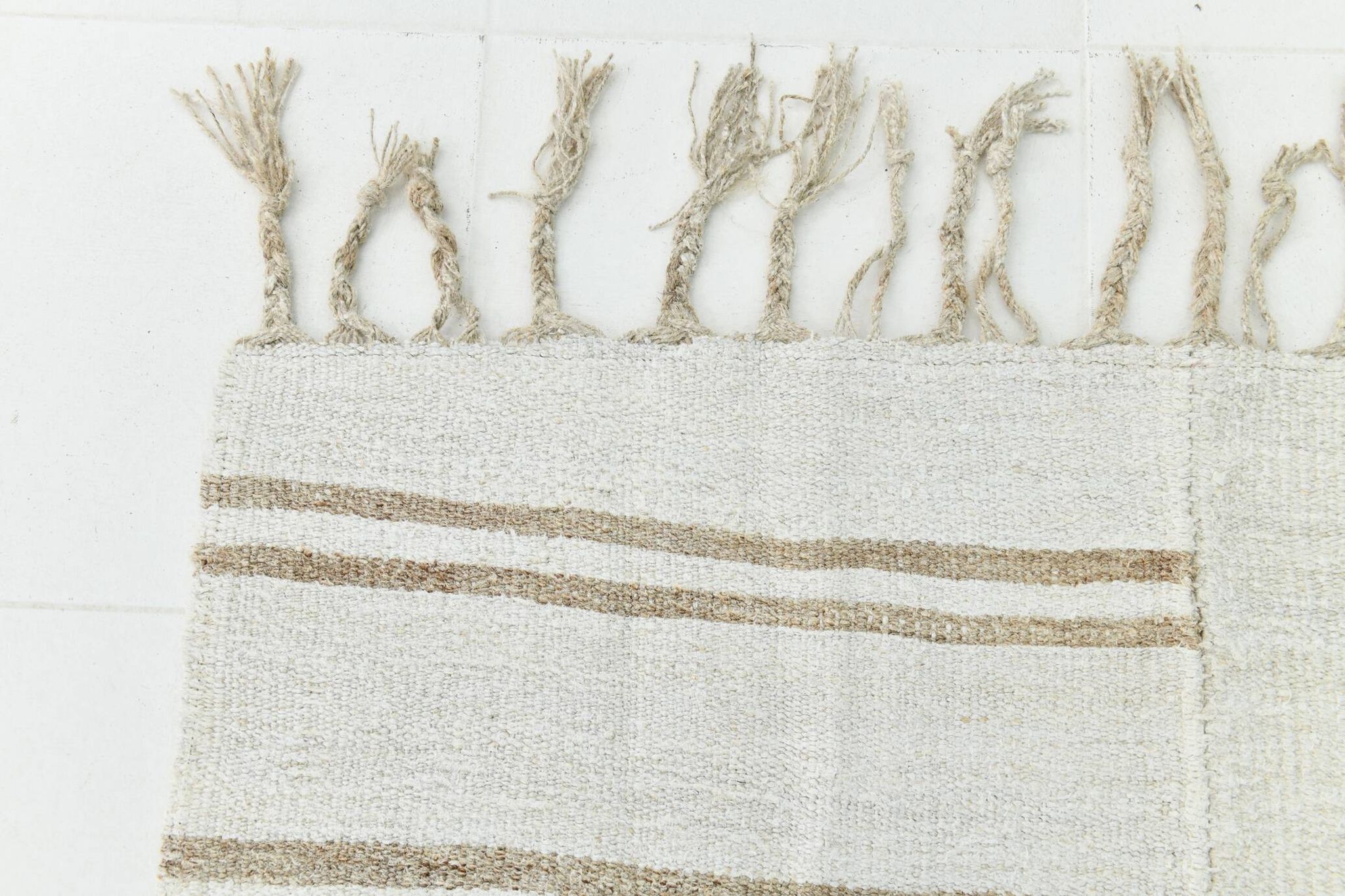 Kilim Turc Écru à Rayures, Style Scandinave, Salon et Chambre, 176x252Cm